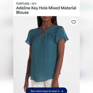 Teal Keyhole Mixed-Material Blouse size SP from Stitch Fix.